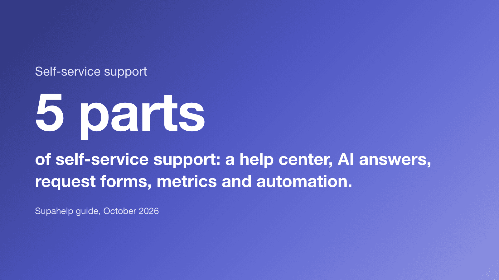 5 parts of self-service support: a help center, AI answers, request forms, metrics and automation.