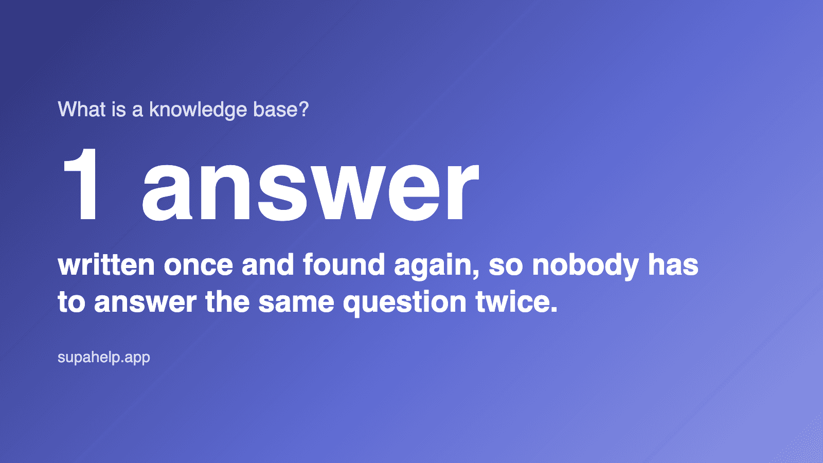 1 answer written once and found again, so nobody has to answer the same question twice. (supahelp.app)